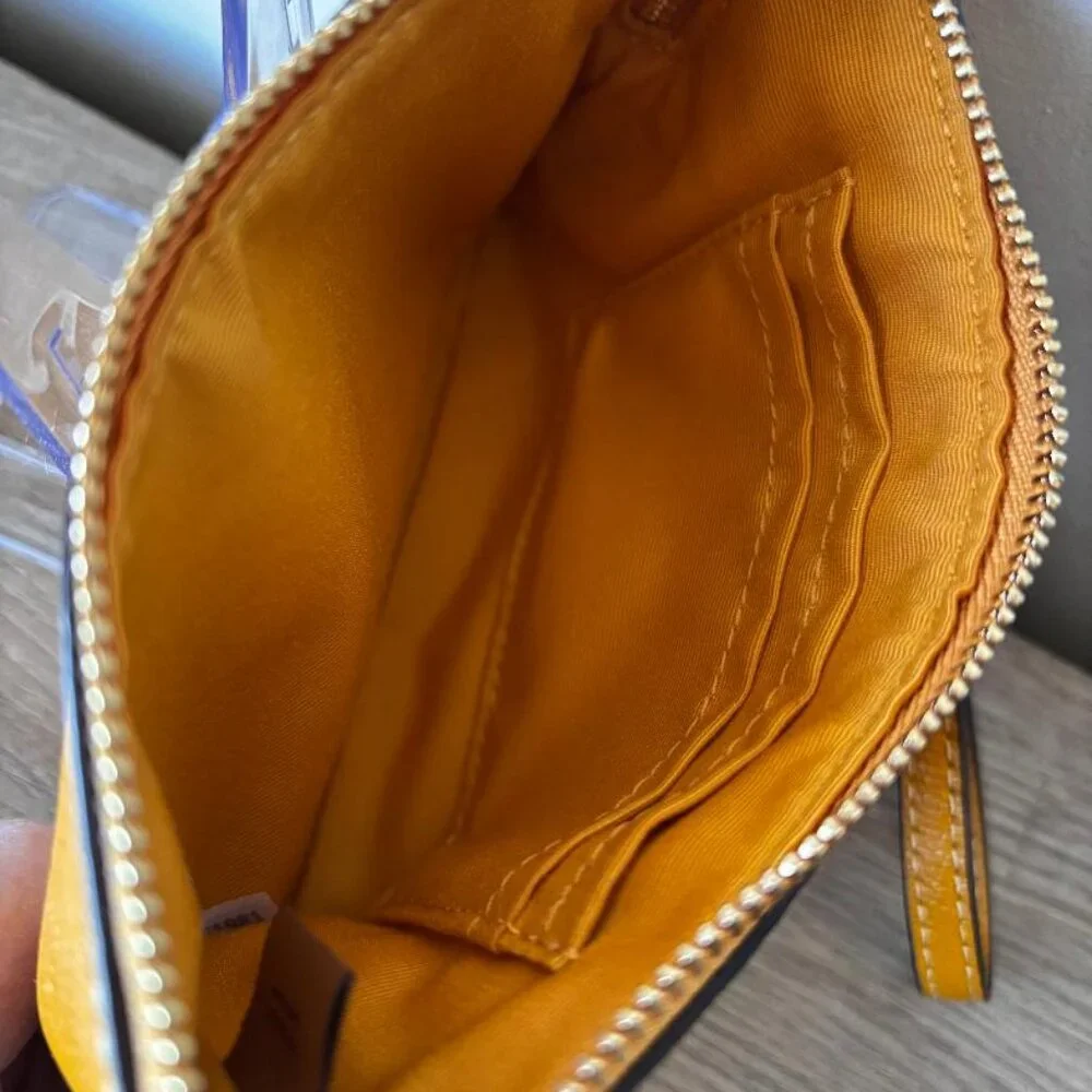 Coach Yellow Crossgrain Leather Corner Zip Wristlet Wallet - Picture 5 of 5